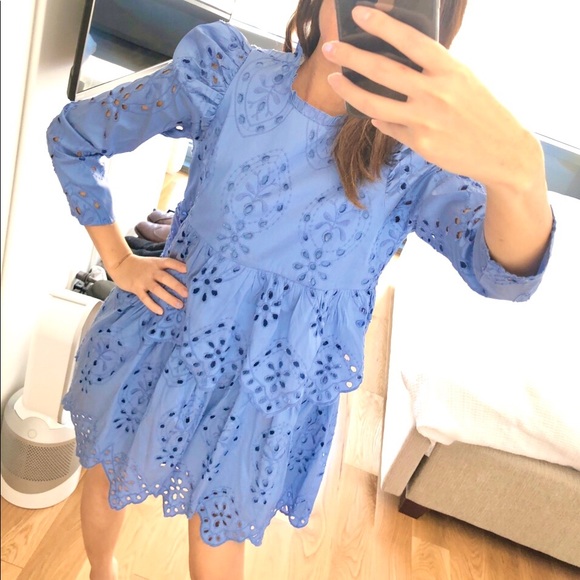 NWT Zara Blogger Fav Blue Embroidered Eyelet Dress - Picture 8 of 8